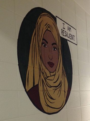 Bathroom mural of Muslim woman