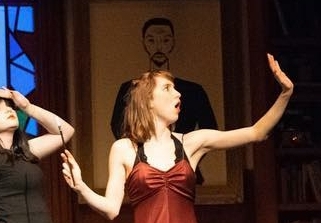 Katie as Miss Scarlet in the 2019 production of Clue. Photo credit: @chelsea.theatre on Instagram.