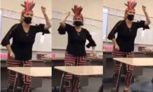 California teacher disrespectfully dances in paper headdress (From yahoo news article)