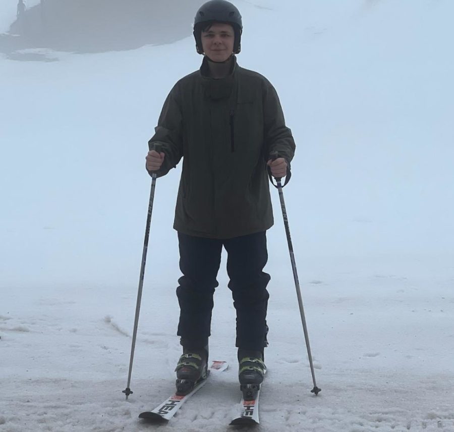 Mason Nead (‘23) skis at a slope with artificial snow because theres not enough natural snow.