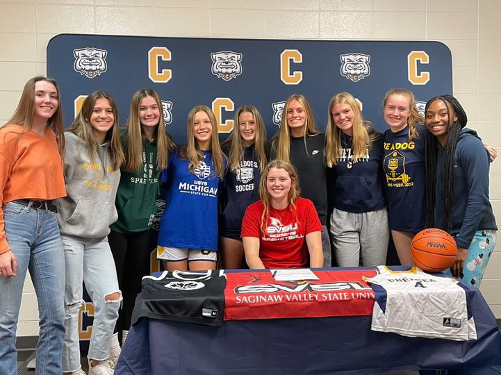 Next Level. Chelsea student Megan McCalla (23’) signs to play college basketball for Saginaw Valley State University.